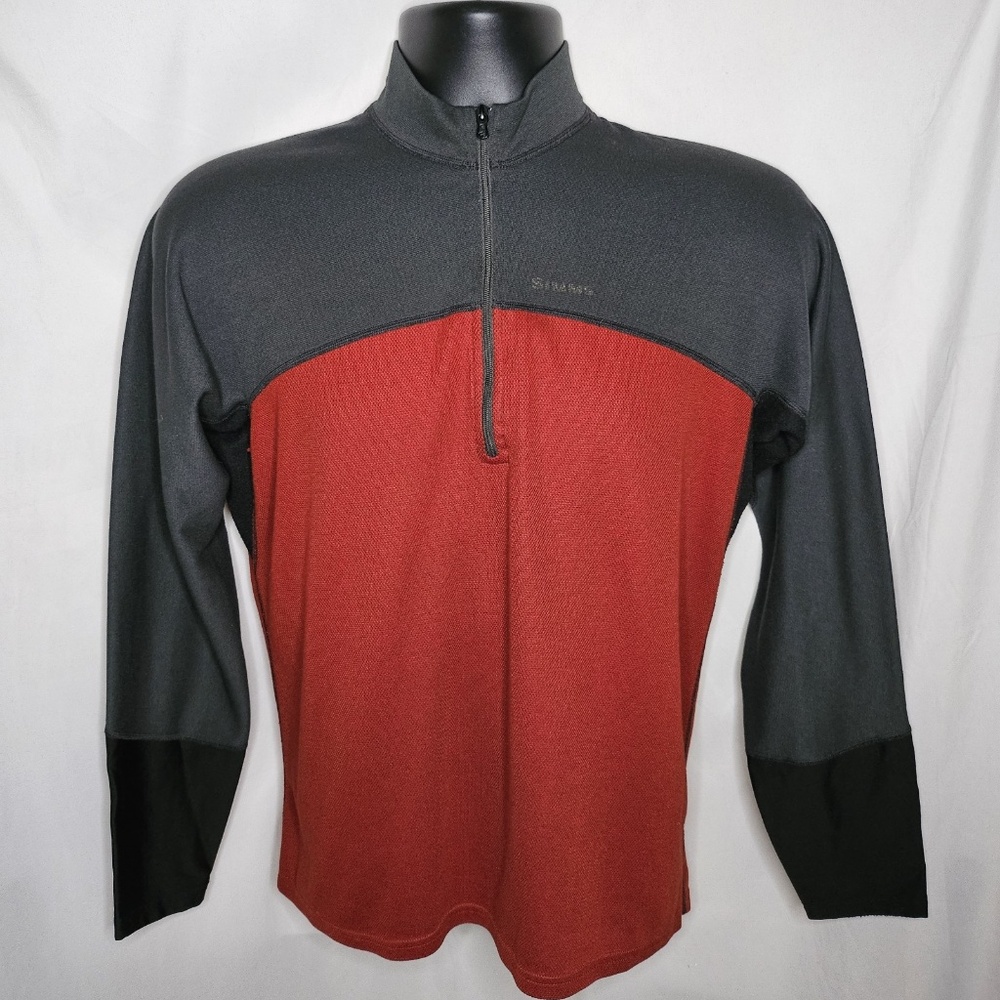 Simms Rivertek Fishing Colorblock 1/4 Zip Top Pullover Outdoor Gray Red Size M